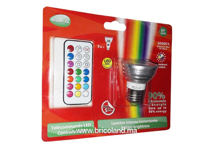 Kit Ampoule LED 3W + Télécommande - Multicolore - VISION-EL