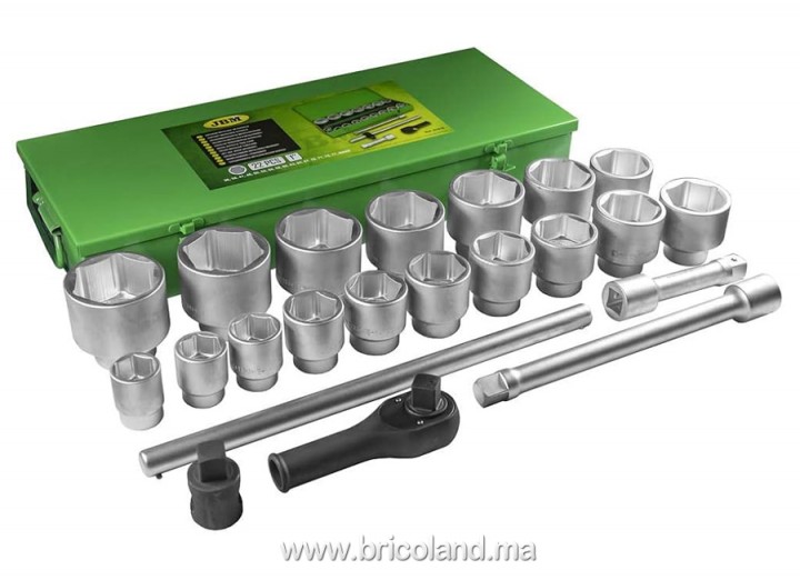 Coffret Métallique 22 Pièces Douilles HEXAGONALES ZINGUÉES DE 1" - 51616 JBM