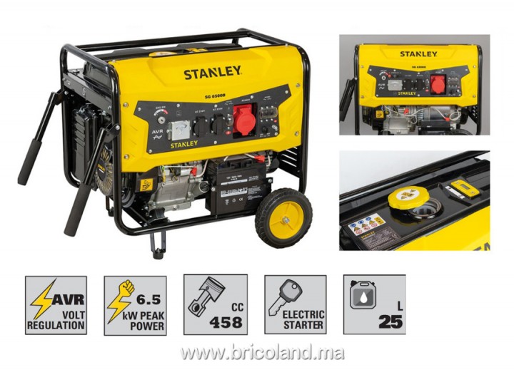 Groupe électrogène essence monophasé/triphasé SG6500B 3,0 / 6,0 kW avec carte AVR - STANLEY