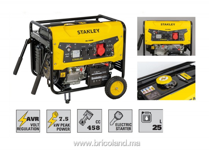 Groupe électrogène essence monophasé/triphasé SG7500B 3,0/7,0 kW avec carte AVR - STANLEY