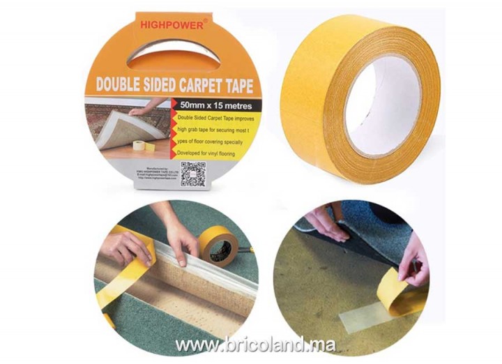 Ruban adhésif double faces pour tapis et moquettes 15m - 50mm - HIGH POWER 