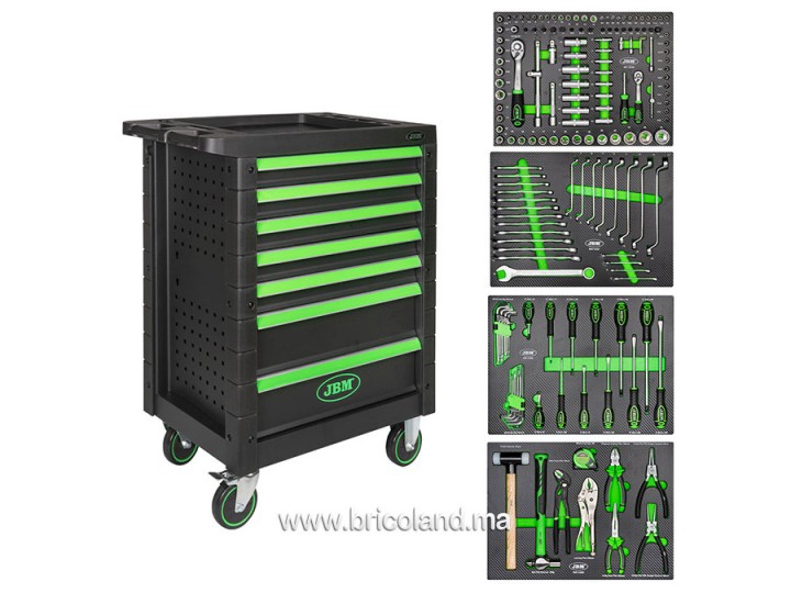 Servante d'atelier 7 tiroirs avec 172 outils 53904 - JBM