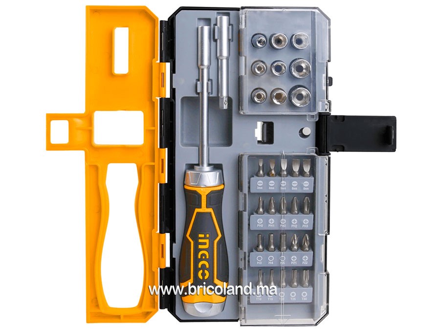 Bricoland - Caisse & coffret à outils - Coffret de vissage 33 pièces  HKSDB0338 - INGCO