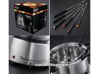 Appareil à Fondue électrique Russell Hobbs Fiesta - 1200W, Caquelon Inox 2L, 6 Pics - Pour Fromage, Chocolat, Huile, Bouillon